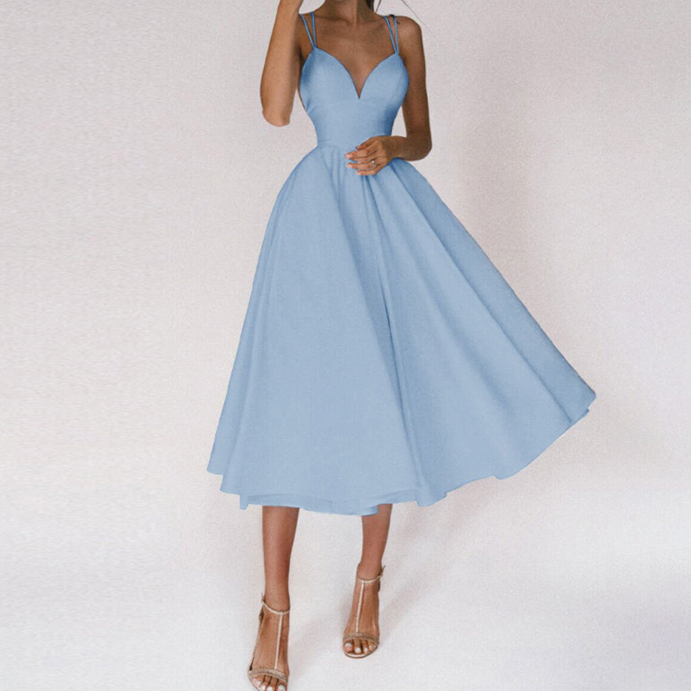 Damen Elegant Abendkleid | Cocktailkleid mit Spaghettiträgern und Herz-Ausschnitt