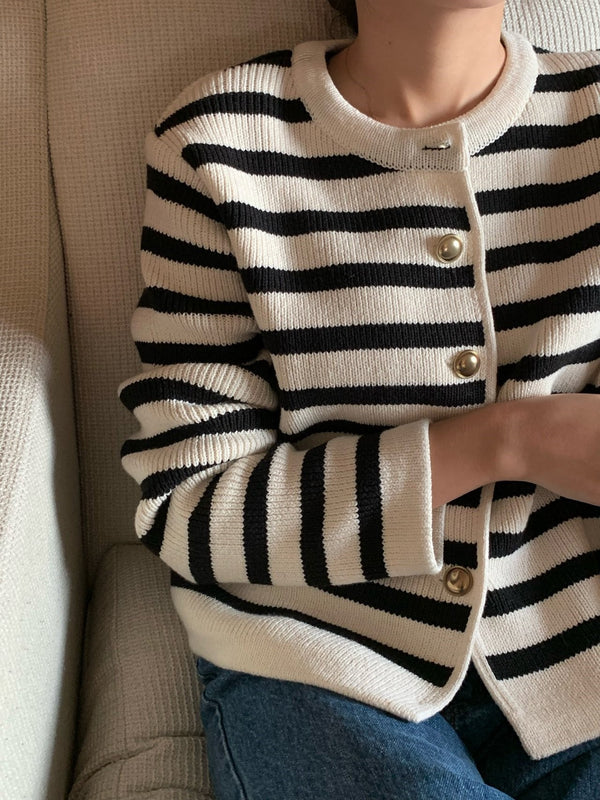 Petit Blue Cardigan | Gestreifte elegante Sommer-Strickjacke mit langen Ärmeln