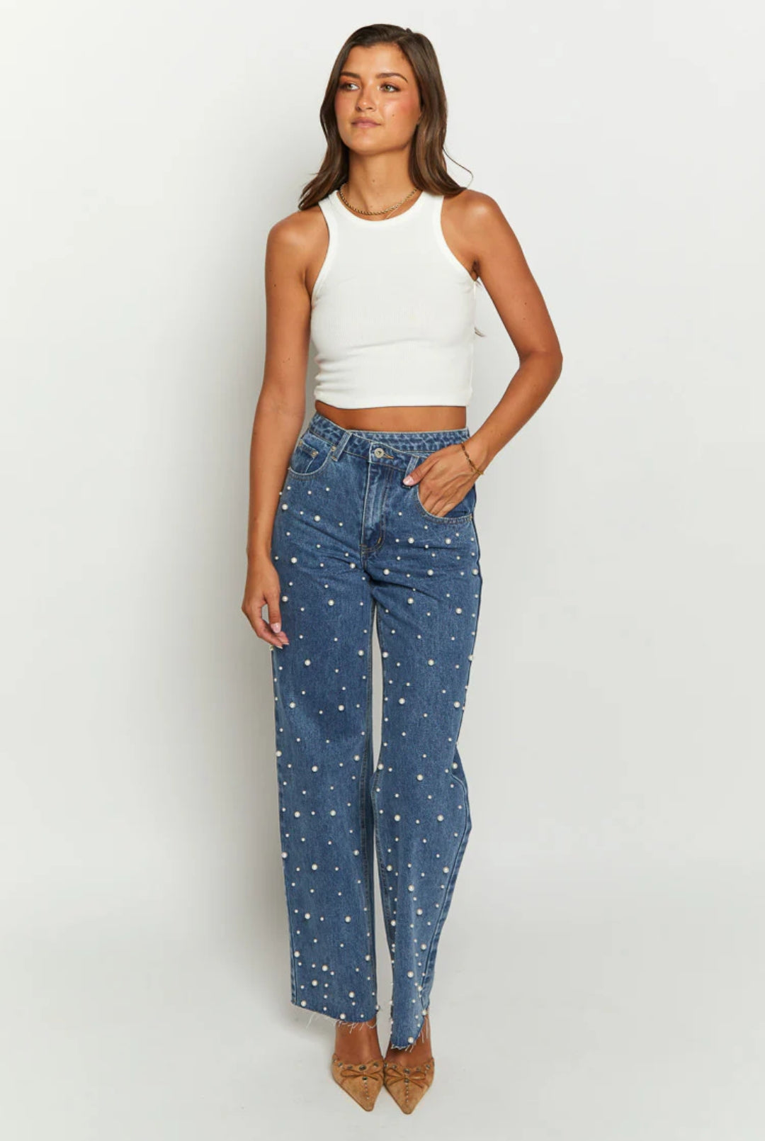 Beate® | Damen-Cargo-Jeans mit hoher Taille und Perlen
