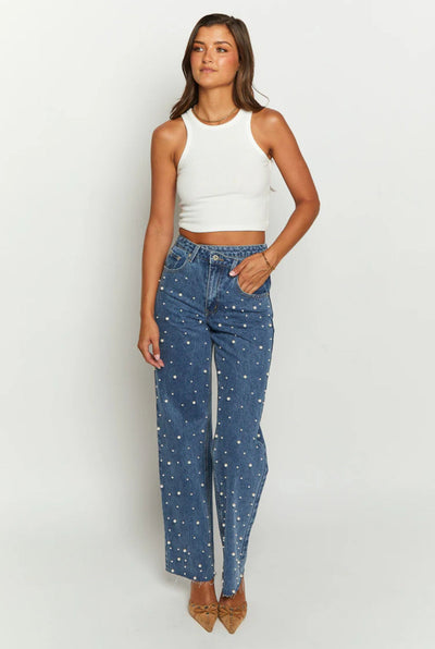 Beate® | Damen-Cargo-Jeans mit hoher Taille und Perlen