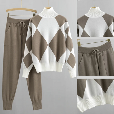 Pullover und Hosenset mit Diamantmuster für Frauen