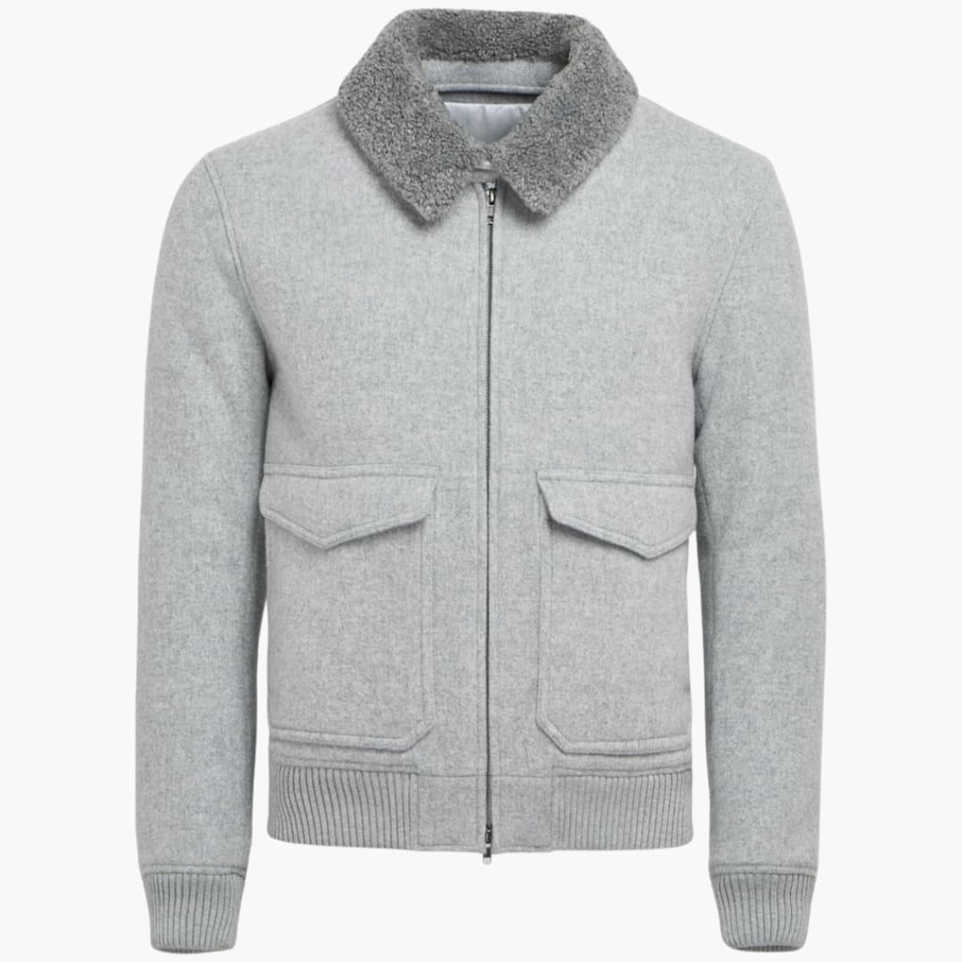 Herren-Bomber jacke mit Reißverschluss und Fleecekragen