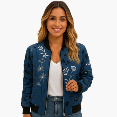 Damen Bomberjacke mit Reißverschluss vorn und bedruckter Oberfläche