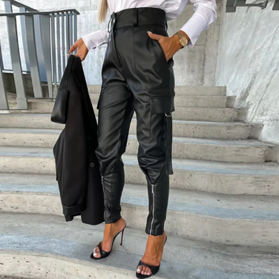 Beata® | Damen-Cargohose aus Leder, schick