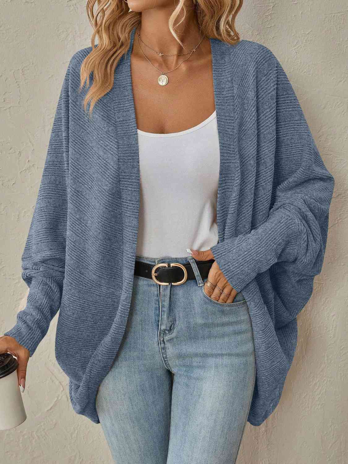 Lose Schulter Gerippte Strickjacke für Damen