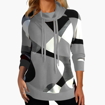 Damen Kapuzen pullover mit geometrischem Print, Kordelzug und langen Ärmeln