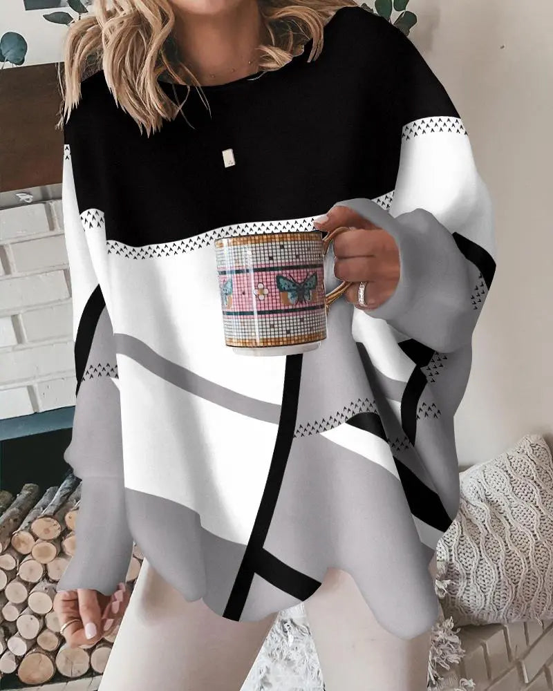 Geometrisches Grafik-Pullover mit langen Ärmeln für Damen