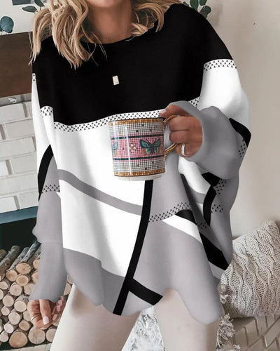 Geometrisches Grafik-Pullover mit langen Ärmeln für Damen