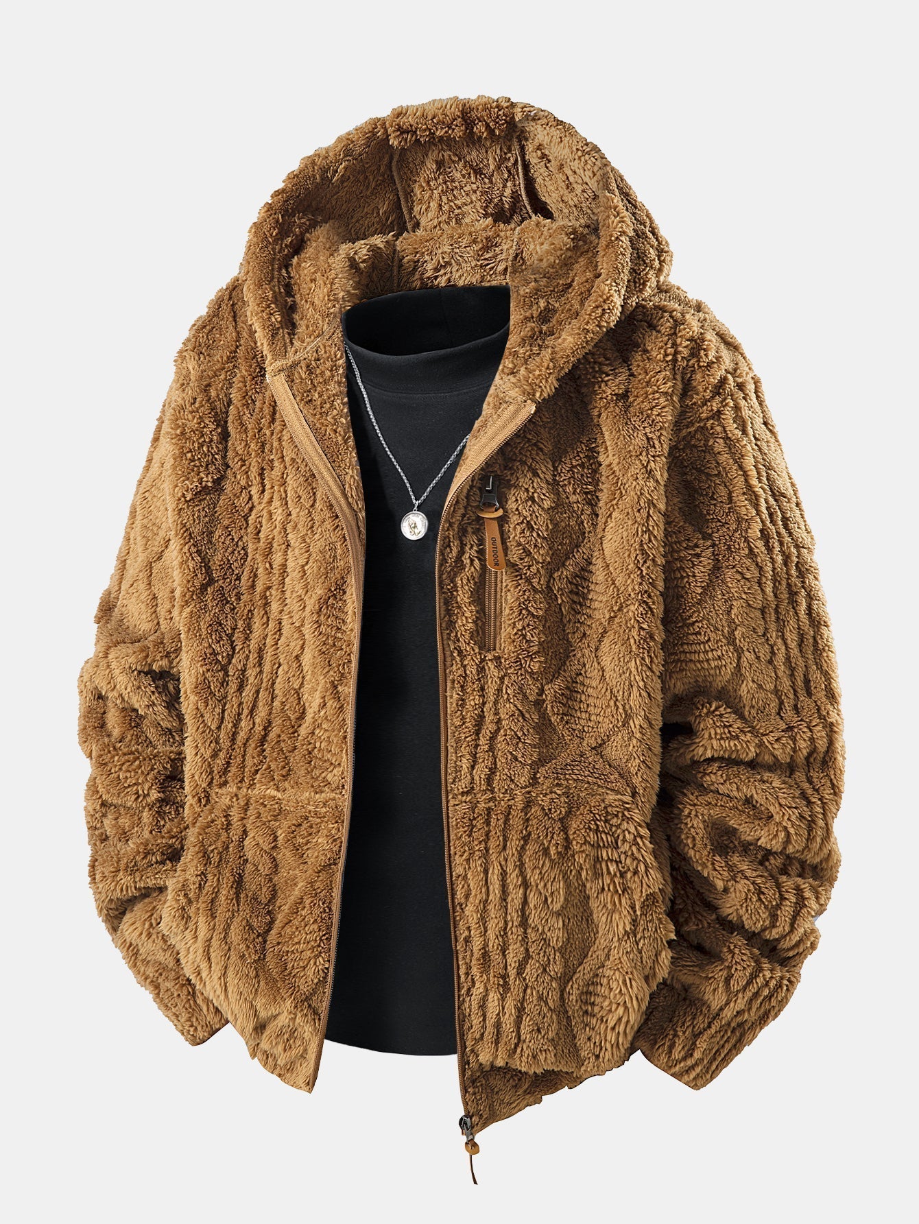 Alonzo – Geometrischer Jacquard Teddy Kapuzenpullover