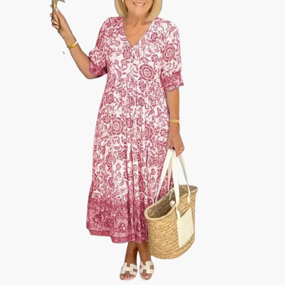 Boho Kleid Damen - Geblümtes Kleid mit V-Ausschnitt Sommer