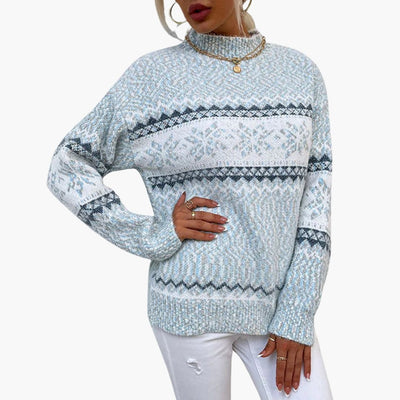 Damen pullover mit Rollkragen und Schneeflockenmuster