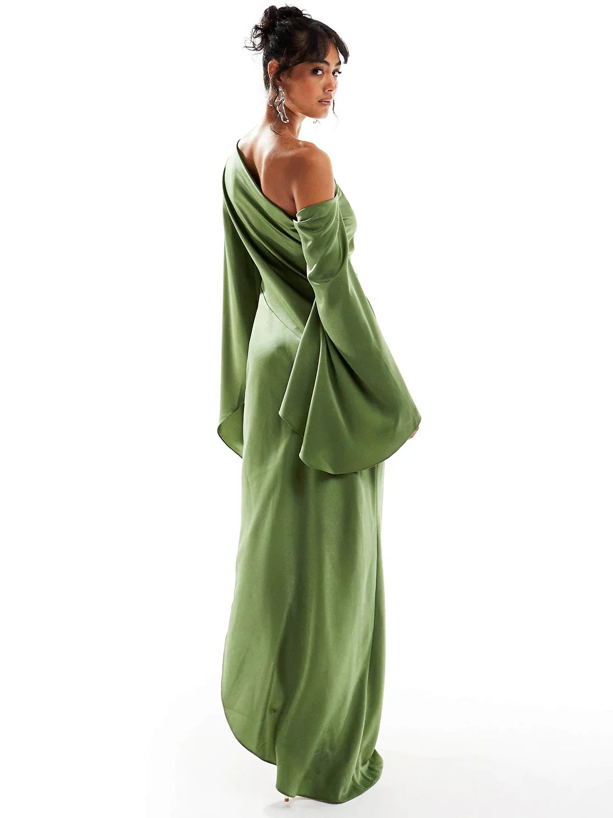 Asyntha™ | Maxikleid mit Glockenärmeln und einer Schulter