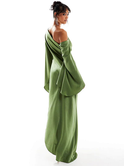 Asyntha™ | Maxikleid mit Glockenärmeln und einer Schulter