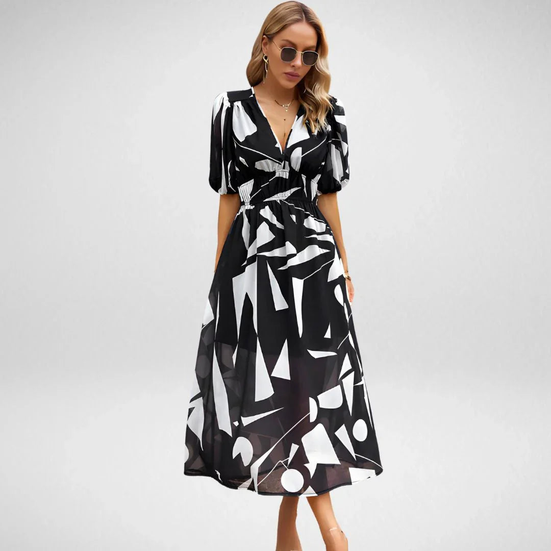 Elegantes Maxikleid | Grafischer Print & Taillierter Schnitt | Luftig & Modern