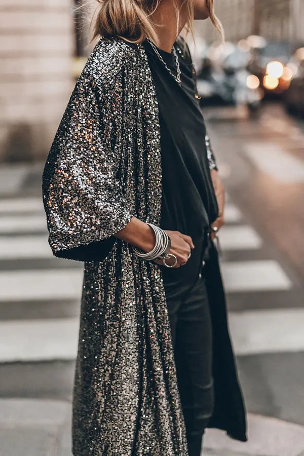 Kimono-Strickjacke mit Pailletten für Frauen
