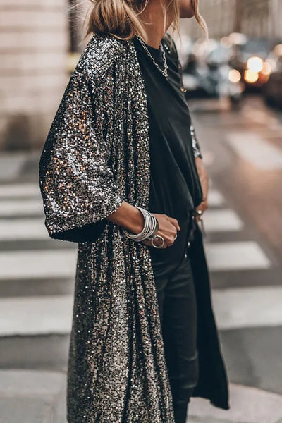 Kimono-Strickjacke mit Pailletten für Frauen