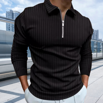Matthias | Gerippte Langarm-Poloshirt