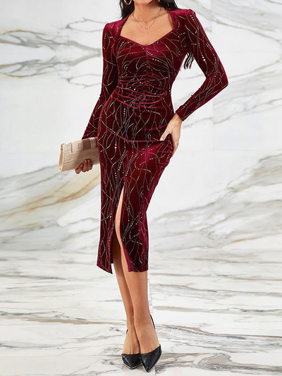 Elegantes Samtkleid | Glitzernde Akzente | Figurbetonte Silhouette