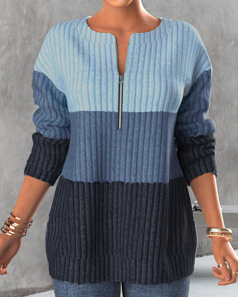 Gestreifter Pullover mit halbem Reißverschluss für Frauen