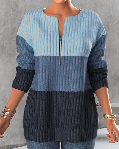 Gestreifter Pullover mit halbem Reißverschluss für Frauen