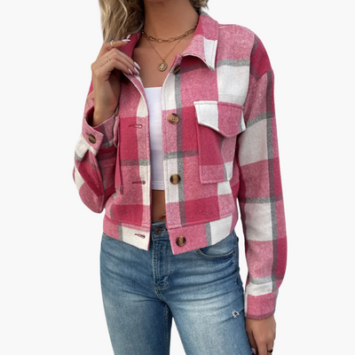 Damen Karierte Jacke mit Knopfverschluss