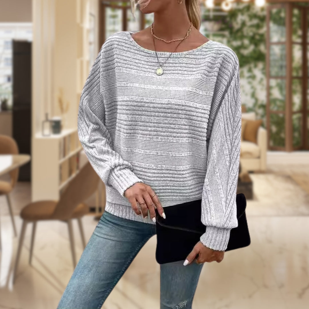Rippenstrick-Pullover mit Streifen Für Damen