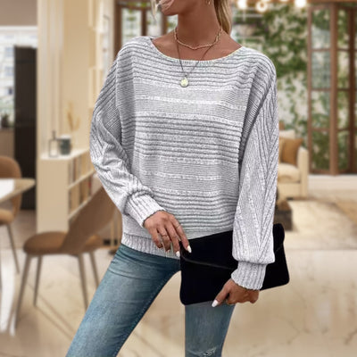 Rippenstrick-Pullover mit Streifen Für Damen