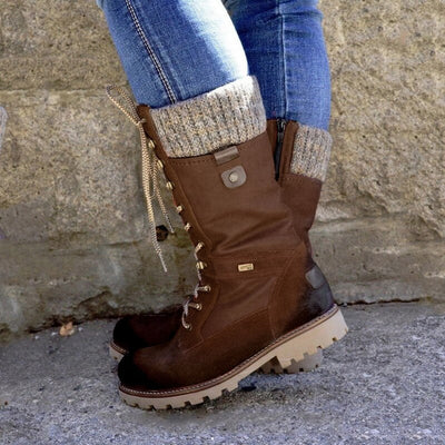 Schnürstiefel mit gestrickter Manschette für Frauen