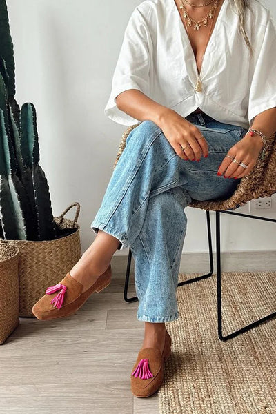 Dalenka - Braune Loafers mit quadratischer Spitze und Colorblock-Elementen