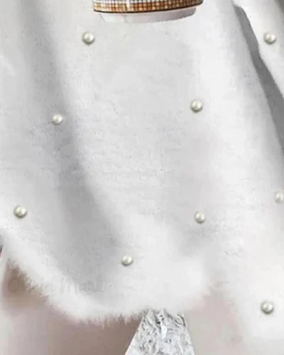 Flauschiges Langarmpullover mit Perlen für Damen