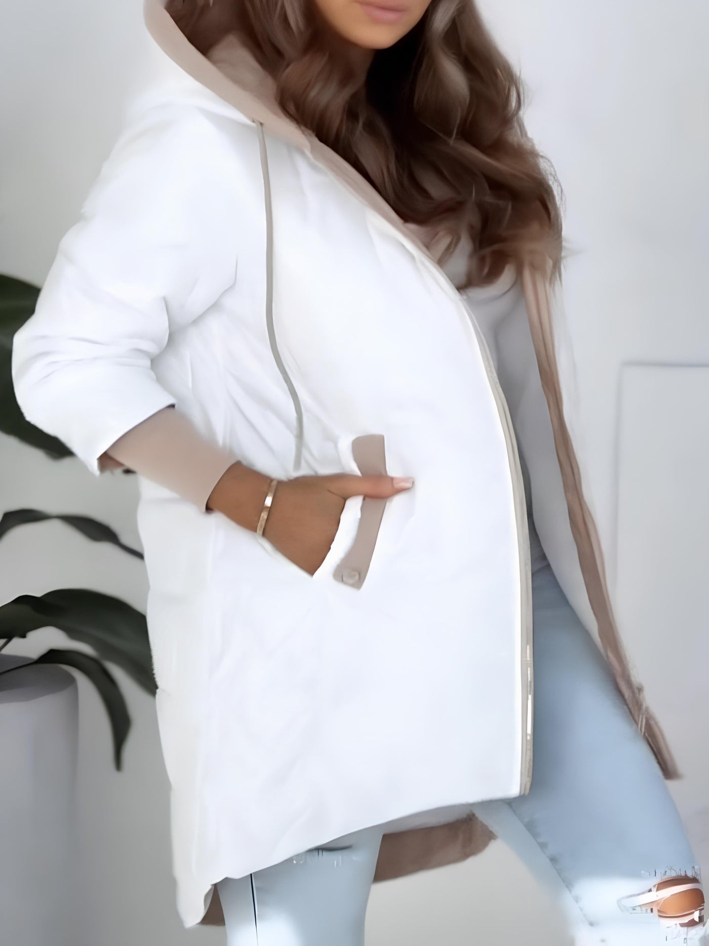 Chevron Steppmantel mit Kapuze für Damen
