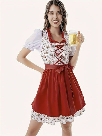 Damen Stilvolle Rot Oktoberfest Dirndl Kleid