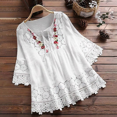Aixa® | Damen-Top mit Spitzen-Akzent, Blumenmuster