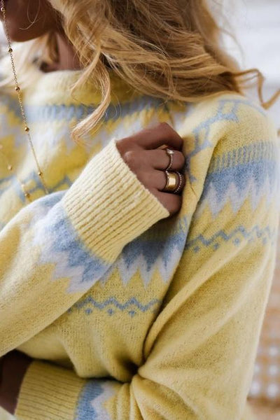 Gelber Zickzack-Strickpullover für Damen