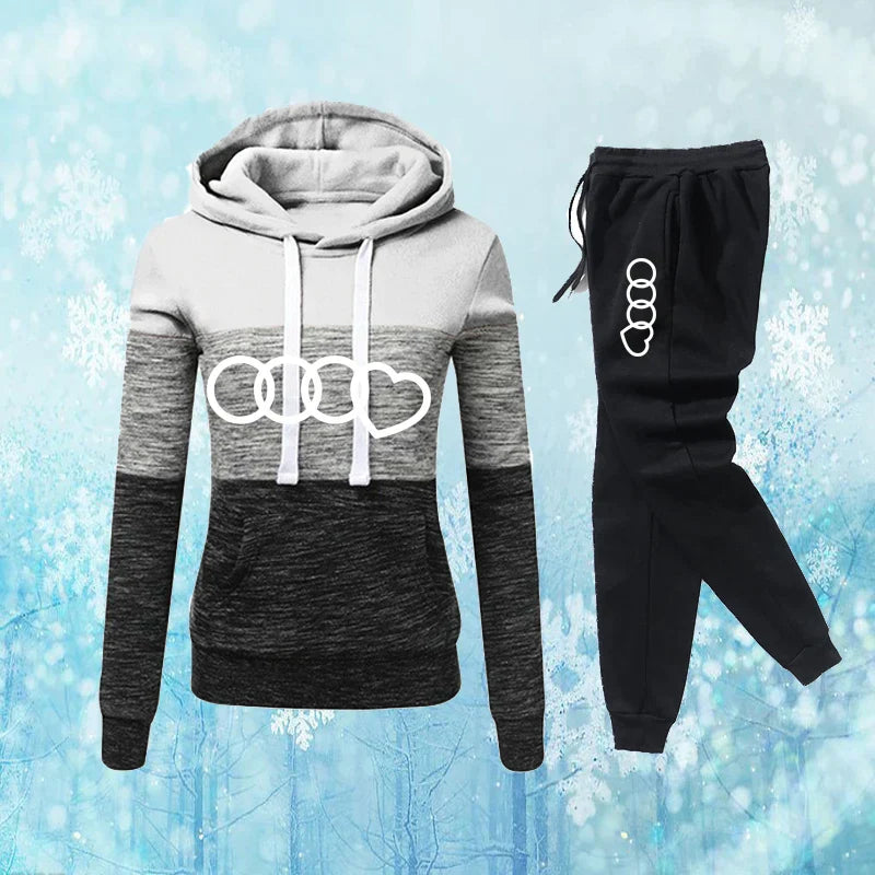 Farbblock-Kapuzenpullover & Jogginghosen-Set für Damen