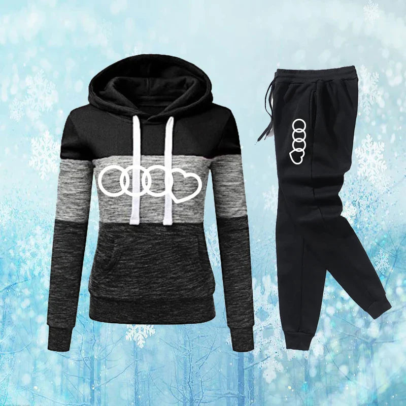 Farbblock-Kapuzenpullover & Jogginghosen-Set für Damen