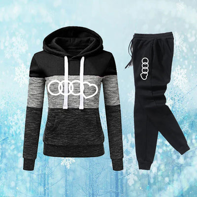 Farbblock-Kapuzenpullover & Jogginghosen-Set für Damen