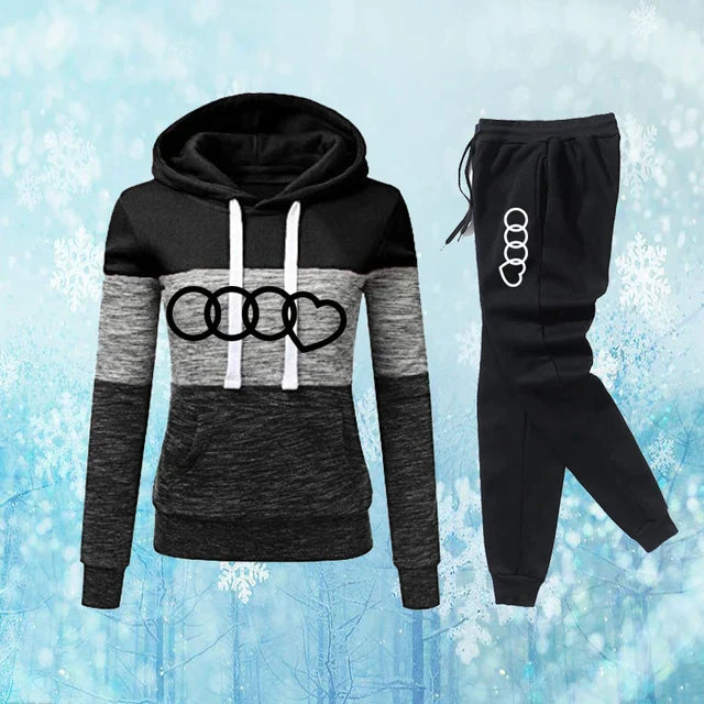 Farbblock-Kapuzenpullover & Jogginghosen-Set für Damen
