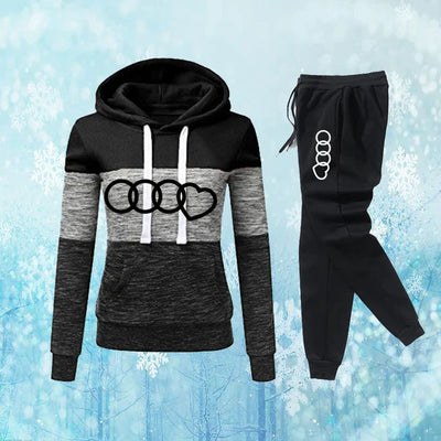 Farbblock-Kapuzenpullover & Jogginghosen-Set für Damen
