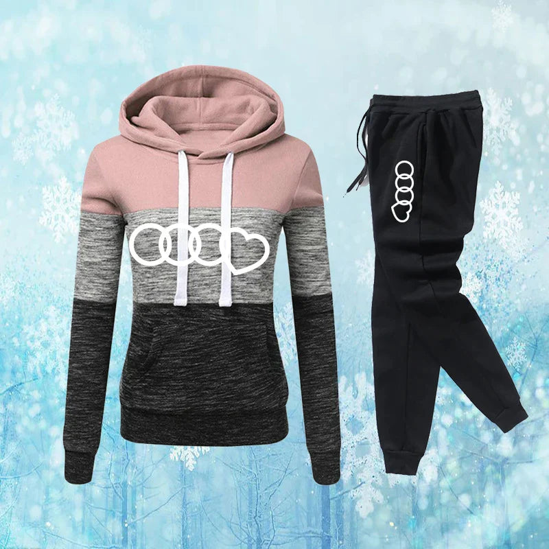 Farbblock-Kapuzenpullover & Jogginghosen-Set für Damen