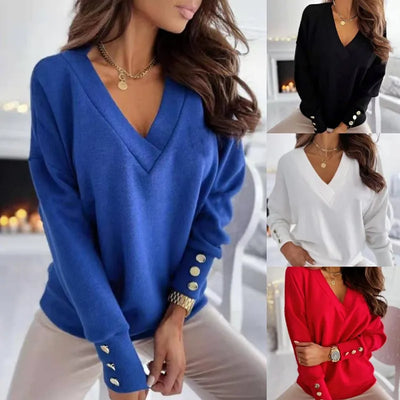 V-Ausschnitt-Pullover mit Knöpfen für Damen