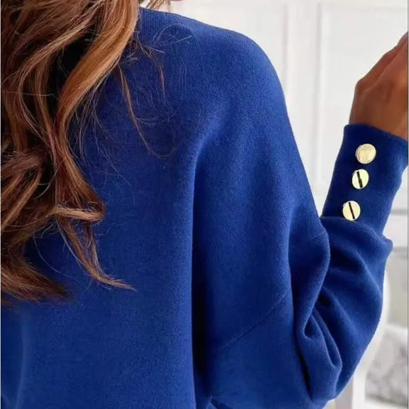 V-Ausschnitt-Pullover mit Knöpfen für Damen