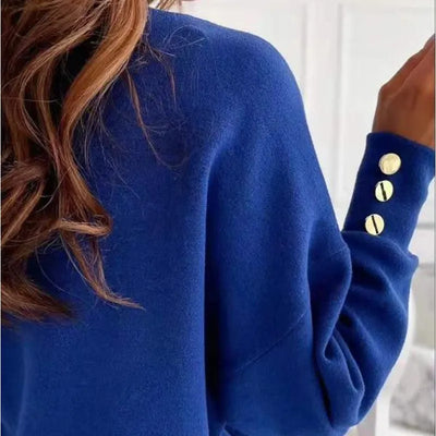 V-Ausschnitt-Pullover mit Knöpfen für Damen