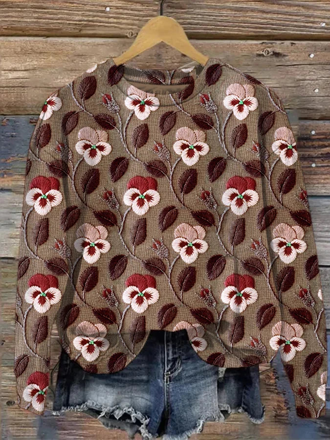 Pullover mit Blumenstickerei  für Damen