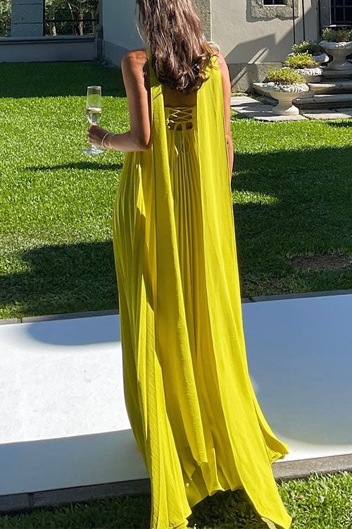 Katrina – Schulterfreies Maxikleid mit Schnürung und Faltenrock