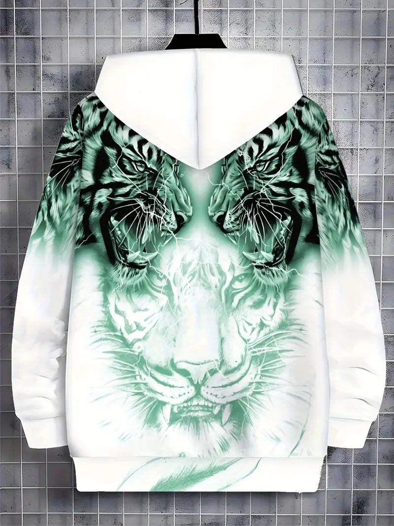 Murillo – Lässige Langarm Kapuzenpullover Jacke Mit Tigerprint
