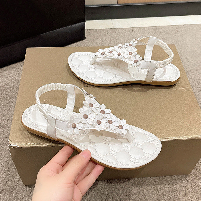 Deichma Sandalen Damen | Weiße bequeme 3D-Blumensandalen für den Sommer