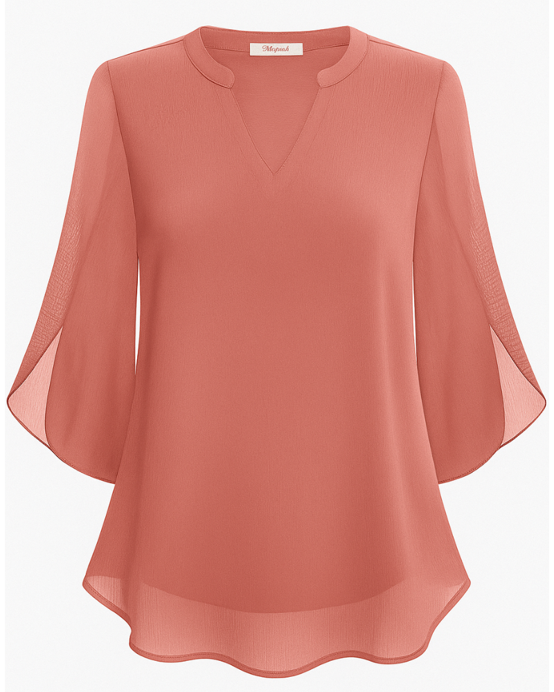 Damen Elegante V-Ausschnitt Bluse | 3/4 Ärmel