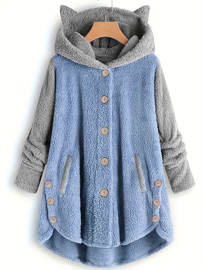 Zweireihige Fleecejacke mit Katzenohren für Damen