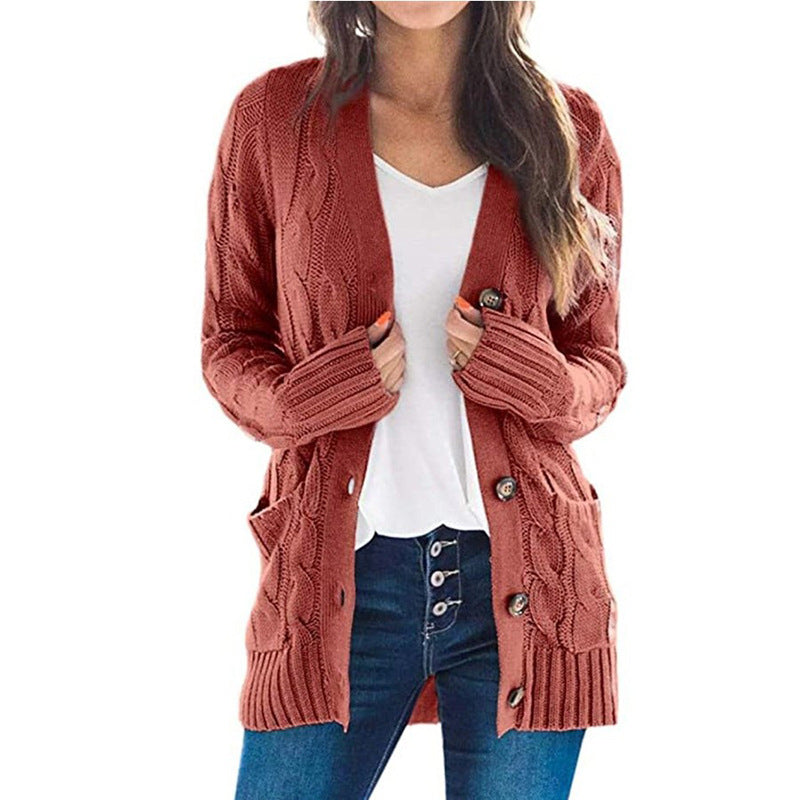 Mittellange Strickjacke mit Knopfleiste für Frauen